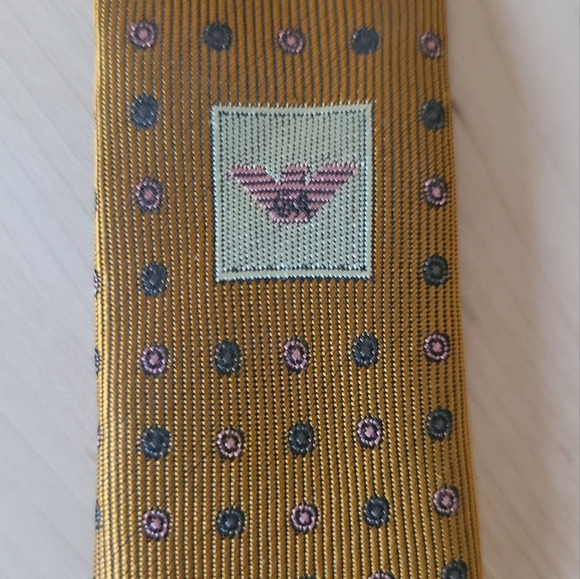 ARMANI Gold/Bronze vintage 100% silk tie - Picture 12 of 13